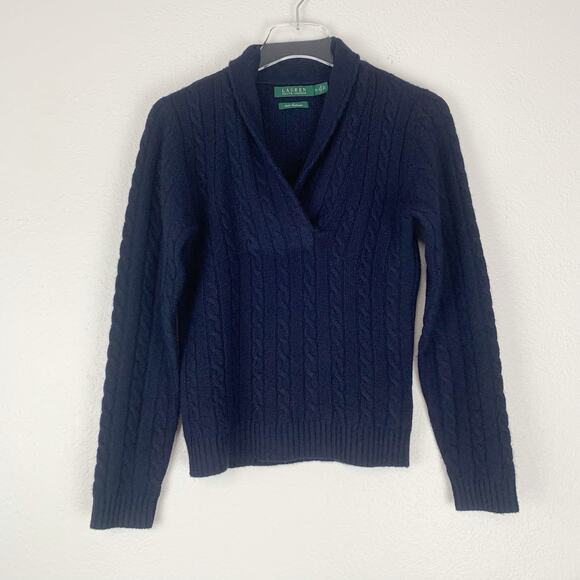 Lauren Ralph Lauren Sweater Women XS Cashmere Shawl Collar Old Money Cable Knit